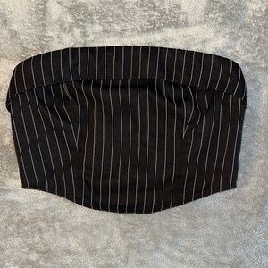 Black Strapless Top with White Stripes